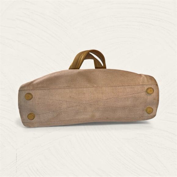 Prada Hand Bag Beige Yellow Canvas Leather Tote Authentic Vintage - Picture 7 of 15